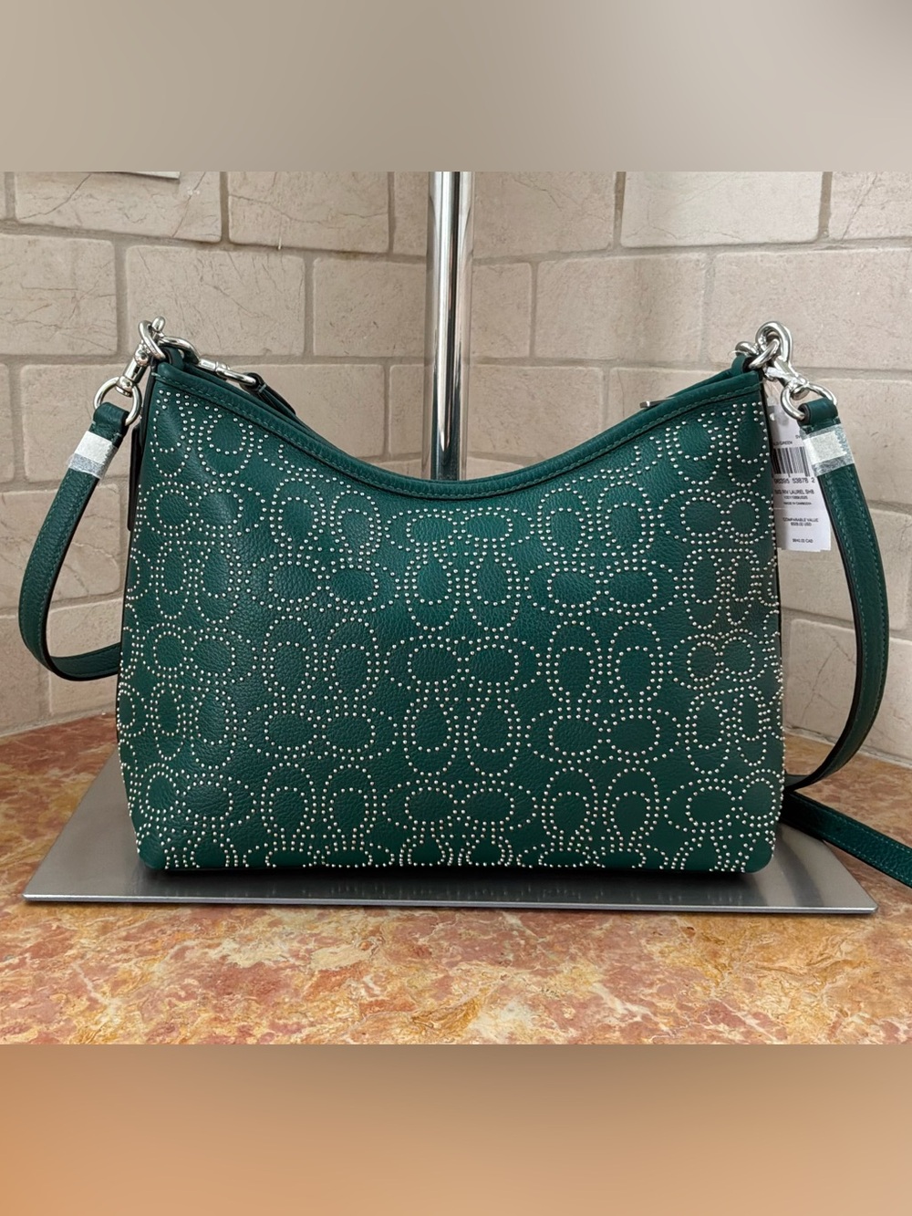 Coach Laurel Shoulder Bag. Emerald Green w/Signature Rivets NWT - Picture 4 of 10